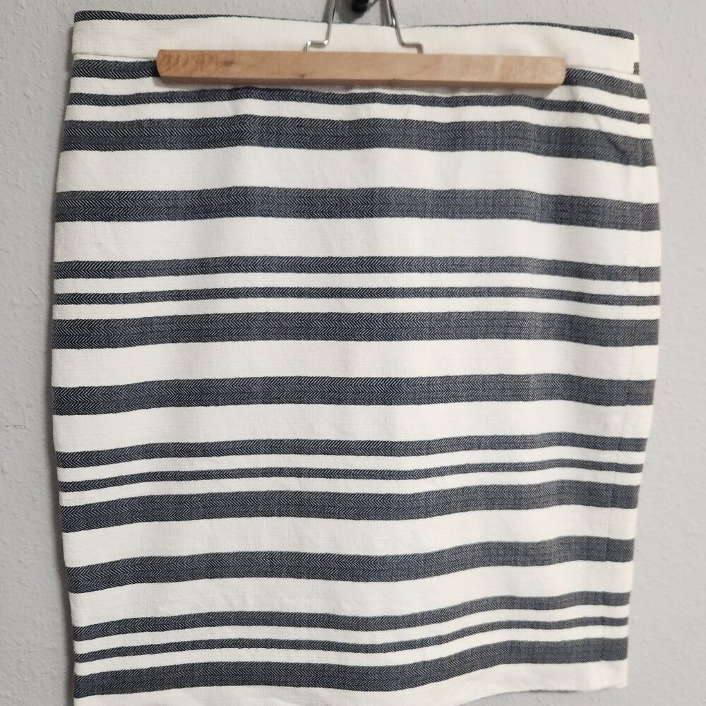 J Crew | White Ivory Navy Stripe Pencil Skirt 8